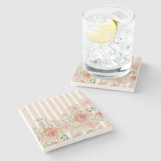 Blush Waterverf Tuin Rozen Handgeschilderd Stenen Onderzetter (Zijkant)