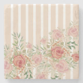 Blush Waterverf Tuin Rozen Handgeschilderd Stenen Onderzetter (Voorkant)