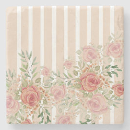 Blush Waterverf Tuin Rozen Handgeschilderd Stenen Onderzetter