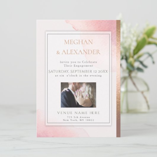 Blush Waterverf Verloving Foto Lijst Kaart (Staand voorkant)