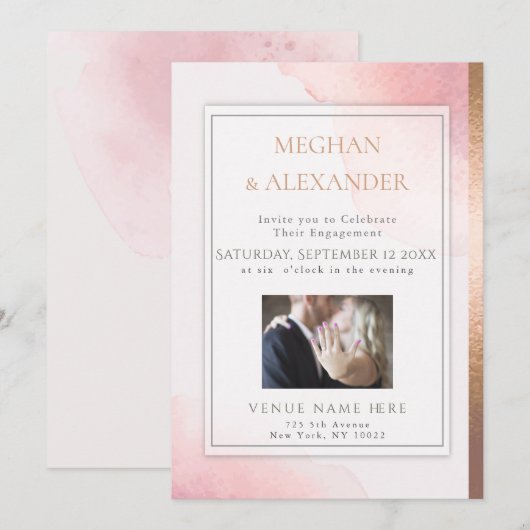 Blush Waterverf Verloving  Foto Lijst Kaart (Voorkant / Achterkant)