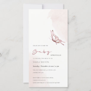 Blush Waterverf Vlinder Baby Sprinkle Invite Bedankkaart