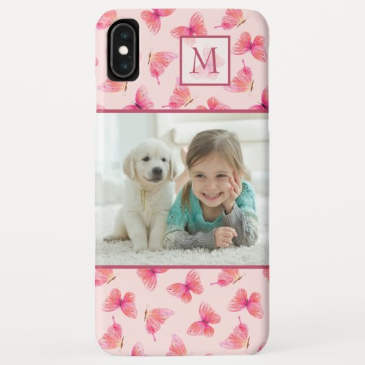 Blush Waterverf vlinder monogram foto Case-Mate iPhone Case (Achterkant)