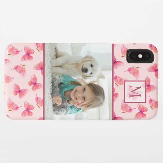 Blush Waterverf vlinder monogram foto Case-Mate iPhone Case (Achterkant (horizontaal))