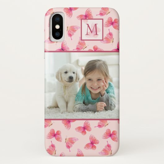 Blush Waterverf vlinder monogram foto Case-Mate iPhone Case (Achterkant)