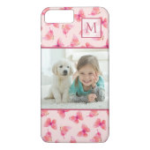 Blush Waterverf vlinder monogram foto Case-Mate iPhone Case (Achterkant)