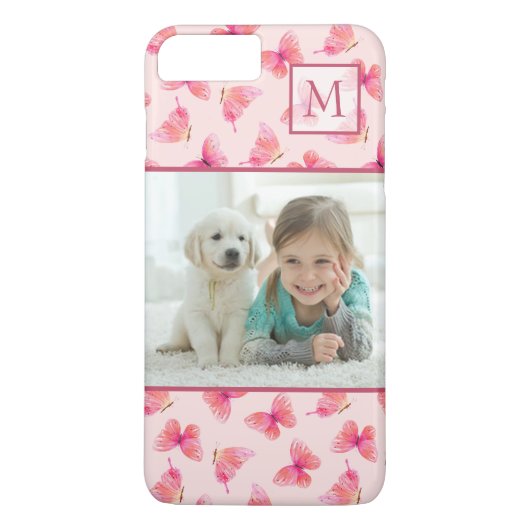 Blush Waterverf vlinder monogram foto Case-Mate iPhone Case (Achterkant)