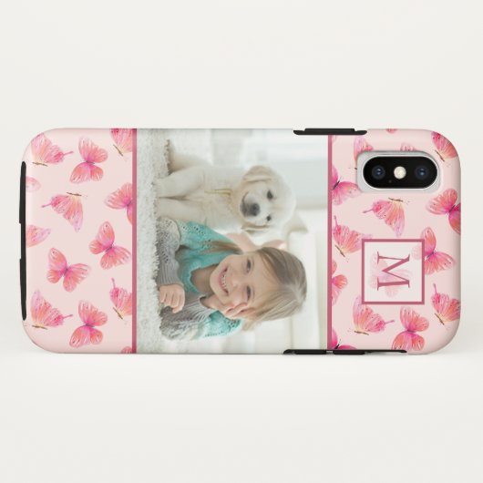 Blush Waterverf vlinder monogram foto Case-Mate iPhone Case (Achterkant (horizontaal))
