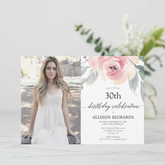 Blush waterverf vrouwen op volwassen verjaardag fo kaart (Staand voorkant)