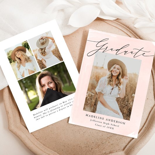 Blush Waterverf Was 4 Foto Afstuderen Aankondiging