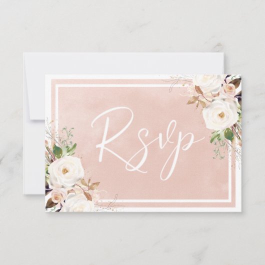 Blush Waterverf White Flowers Beauful Wedding RSVP Kaartje (Voorkant)