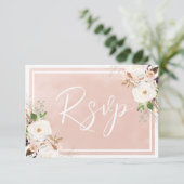 Blush Waterverf White Flowers Beauful Wedding RSVP Kaartje (Staand voorkant)