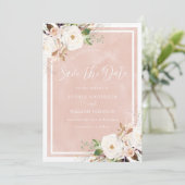 Blush Waterverf White Flowers Beauful Wedding Save The Date (Staand voorkant)