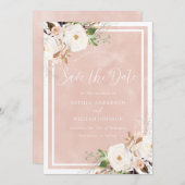 Blush Waterverf White Flowers Beauful Wedding Save The Date (Voorkant / Achterkant)
