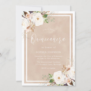 Blush Waterverf White Flowers Quinceanera Kaart
