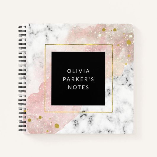 Blush Waterverf | Witte marmer en Faux Gold Notitieboek (Voorkant)