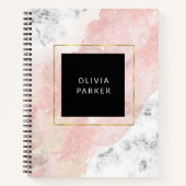 Blush Waterverf | Witte marmer en Faux Gold Notitieboek (Voorkant)