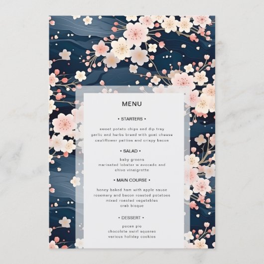 Blush Waves Sakura Bloesem Moderne Trouwdag Menu (Voorkant)