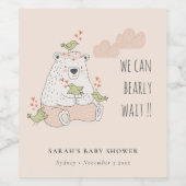 Blush We kunnen het Beer Baby shower van vogels af Wijn Etiket (Enkel label)