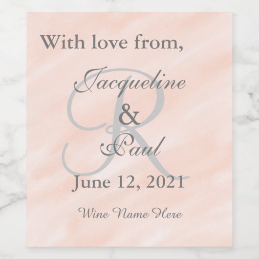 Blush Weddenschap Monogram Bedankt Wijn Etiket (Enkel label)