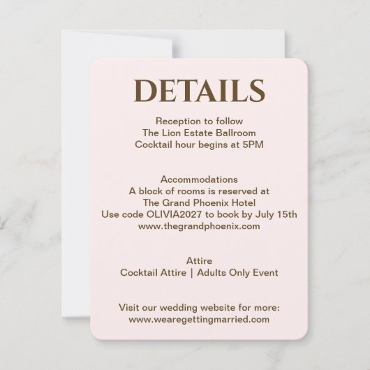 Blush Wedding Details Card | Soft Glam by JLI Kaart (Voorkant)