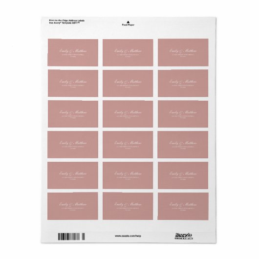 Blush Wedding Retour Adreslabels Etiket (Full Sheet)