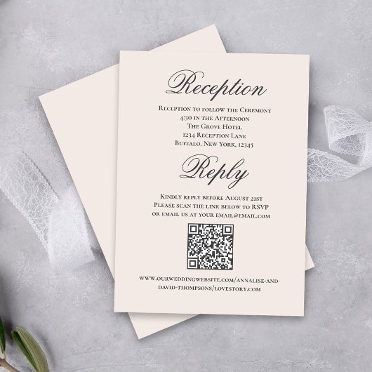 Blush Wedding Script RSVP Reception  Informatiekaartje