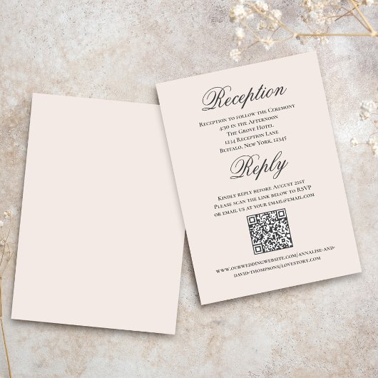 Blush Wedding Script RSVP Reception  Informatiekaartje