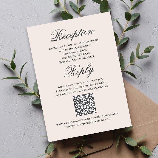 Blush Wedding Script RSVP Reception  Informatiekaartje