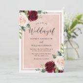 Blush Wedding: Waterverf Burgundy Floral Wedding Kaart (Staand voorkant)