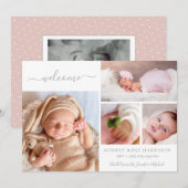 Blush Welkom Baby Girl Foto Collage Birth Aankondiging (Voorkant / Achterkant)