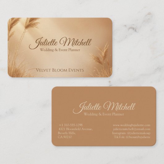 Blush Wheat Wedding & Event Planner Business Card Visitekaartje (Voorkant / Achterkant)