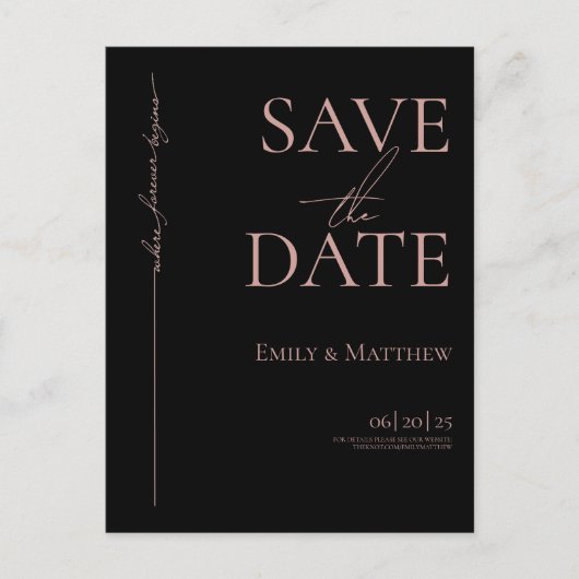 Blush Where Forever Begins Black Bewaar de datum Aankondigingskaart (Voorkant)