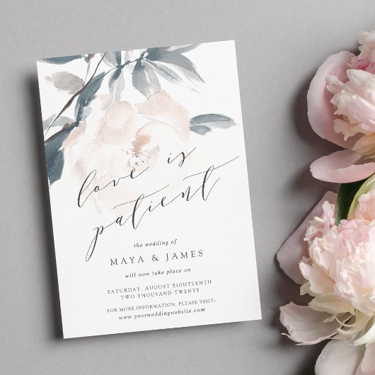 Blush Whisper Love Is Patient Wedding Postponement Aankondiging