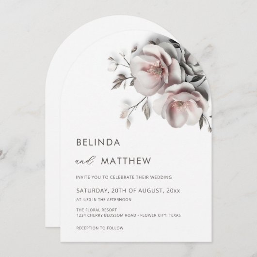 Blush White 3D Roses Simple Wedding Kaart (Voorkant / Achterkant)