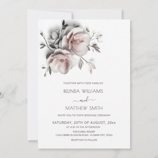 Blush White 3D Roses Wedding Kaart (Voorkant)