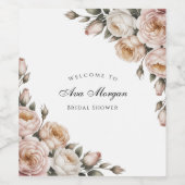 Blush White and Gold Floral Wedding Wijn Etiket (Enkel label)