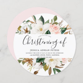 Blush & White Beauful Floral Christening Baptisme Kaart