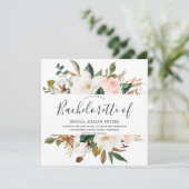 Blush & White Beauful Flowers Bachelorette Party Kaart (Staand voorkant)
