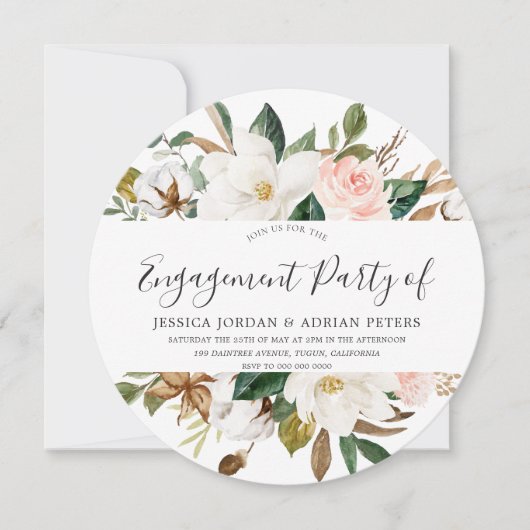 Blush & White Beauful Flowers Engagement Party Kaart (Voorkant)