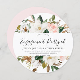 Blush & White Beauful Flowers Engagement Party Kaart