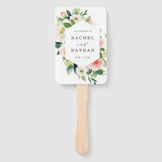 Blush White Bloom Bloemen Bruiloft Programma Handwaaier (Voorkant)