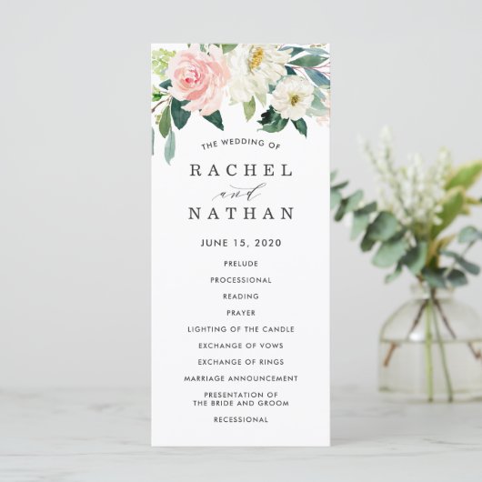 Blush White Bloom Bloemen Bruiloft Programma Programmakaart (Staand voorkant)