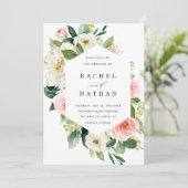 Blush White Bloom Bloemen Bruiloft Uitnodiging (Staand voorkant)