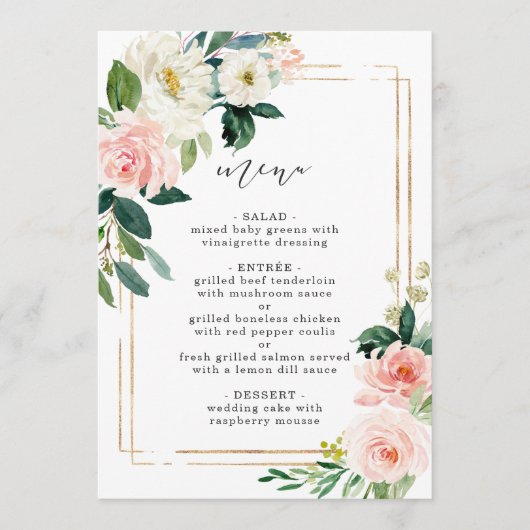 Blush White Bloom Elegant Floral Wedding Menu (Voorkant)