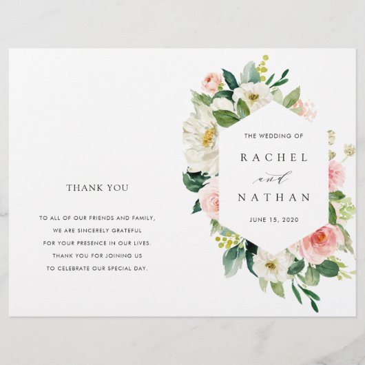 Blush White Bloom Floral Folded Wedding Programme (Voorkant)