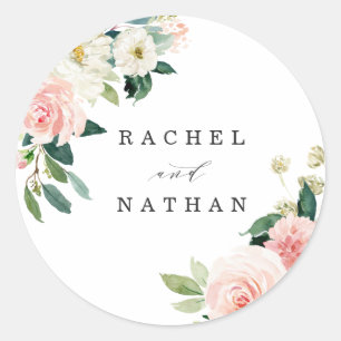 Blush White Bloom Floral gepersonaliseerd Ronde Sticker