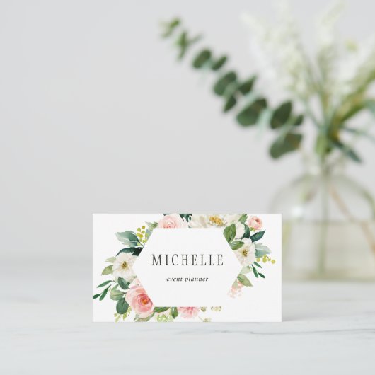 Blush White Bloom Floral Visitekaartje (Staand voorkant)
