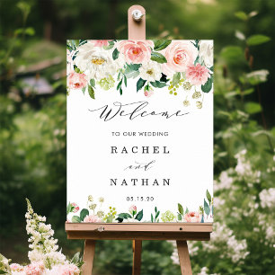 Blush White Bloom Floral Weddenschap Welkom Poster