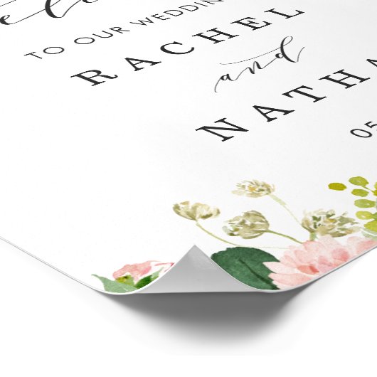 Blush White Bloom Floral Weddenschap Welkom Poster (Hoek)